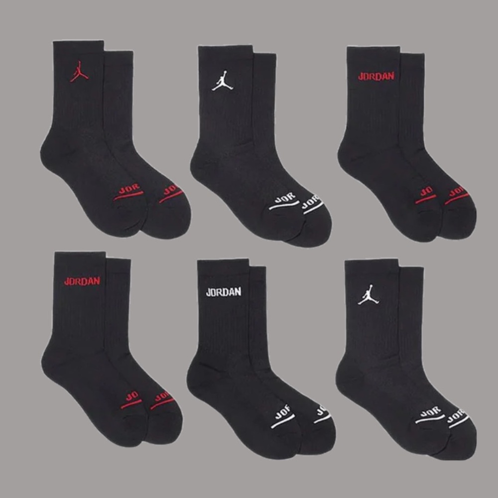 Nike Air Jordan Basketball Cushioned crew socks 6 pairs black red / white adult